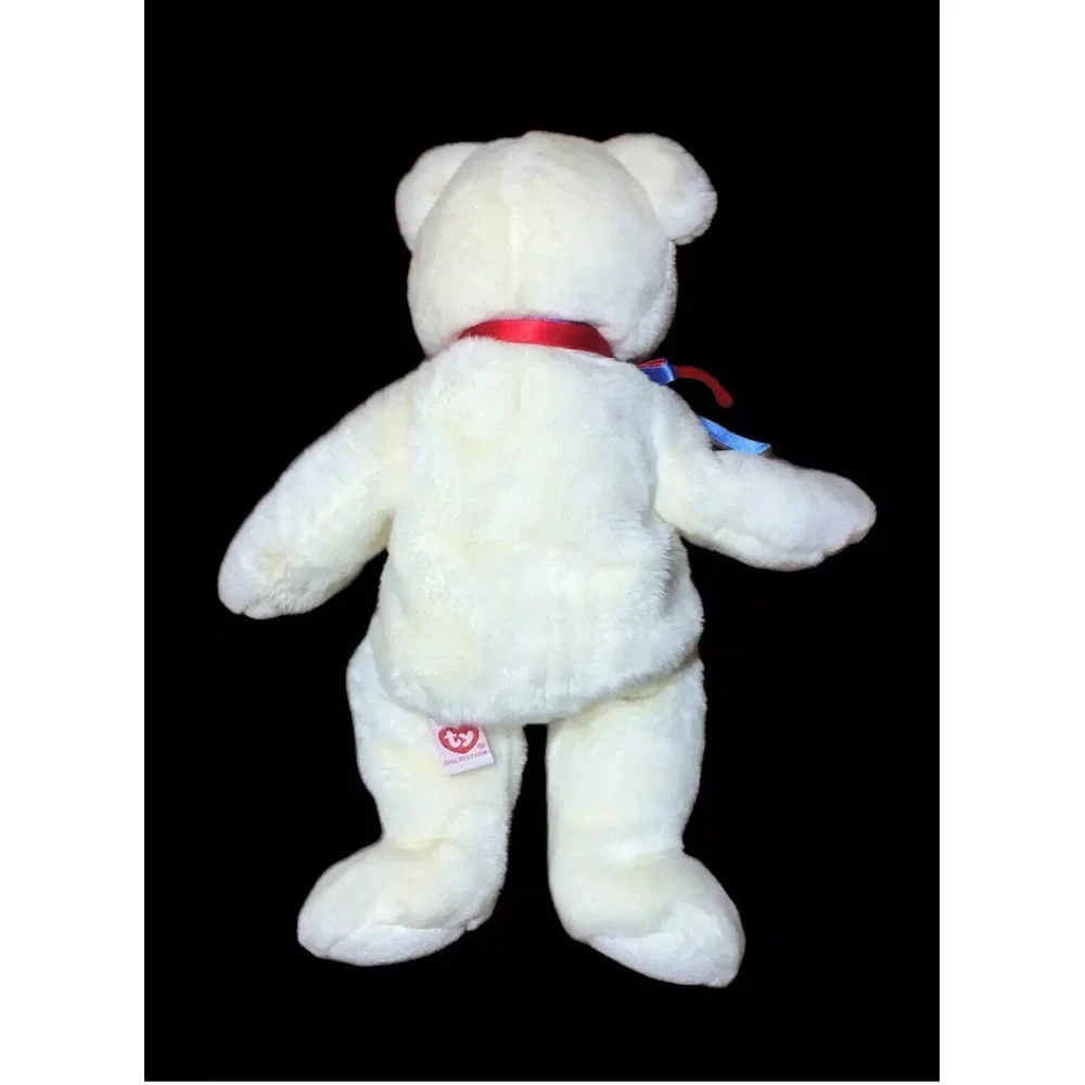 Ty‎ Beanie Buddies LIBEARTY White Plush Buddy Teddy Bear USA Flag Ribbons 2000